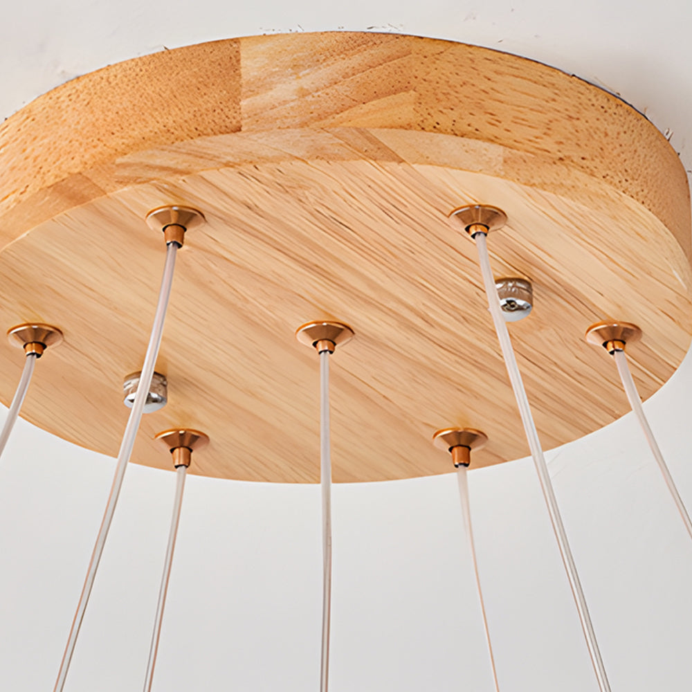 Wooden Chandelier with Glass Balls and 3-Stage Dimming Function – Modern Pendant Light for Dining Room and Living Room