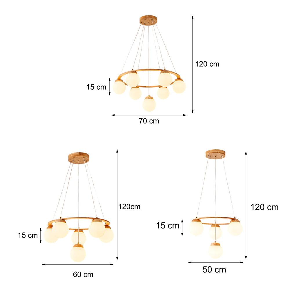 Wooden Chandelier with Glass Balls and 3-Stage Dimming Function – Modern Pendant Light for Dining Room and Living Room