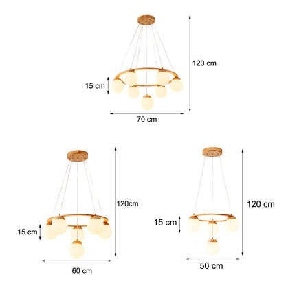 Wooden Chandelier with Glass Balls and 3-Stage Dimming Function – Modern Pendant Light for Dining Room and Living Room