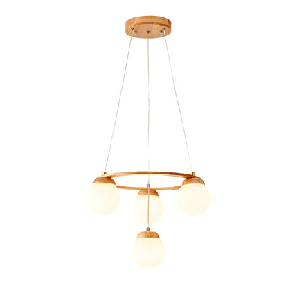 Wooden Chandelier with Glass Balls and 3-Stage Dimming Function – Modern Pendant Light for Dining Room and Living Room