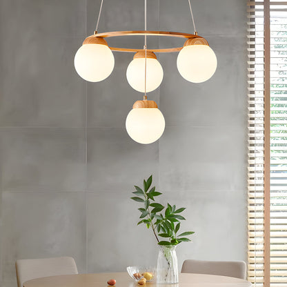Wooden Chandelier with Glass Balls and 3-Stage Dimming Function – Modern Pendant Light for Dining Room and Living Room
