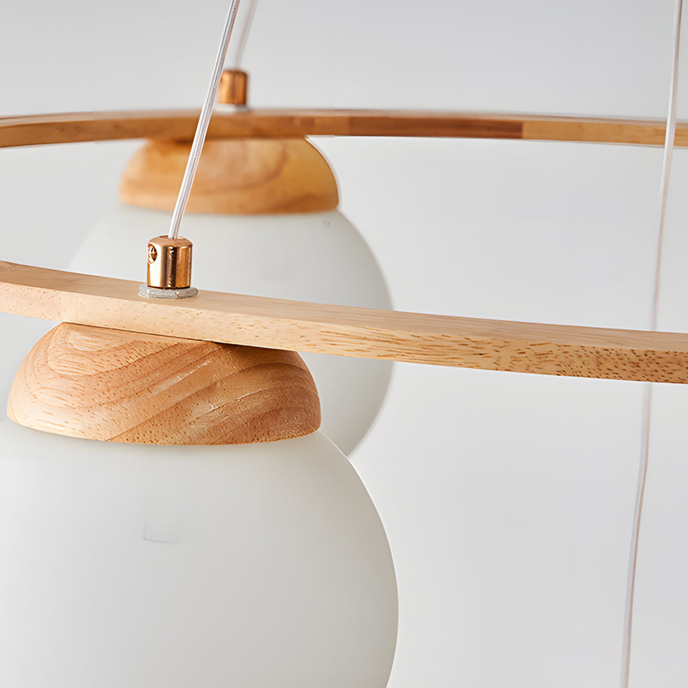 Wooden Chandelier with Glass Balls and 3-Stage Dimming Function – Modern Pendant Light for Dining Room and Living Room