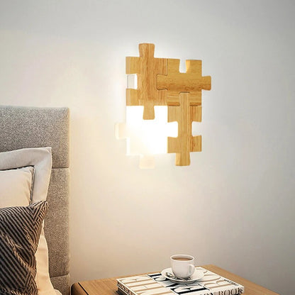 Modern Puzzle Wall Light Made of Wood – LED Wall Lamp in Creative Design for Children's Room & Living Room