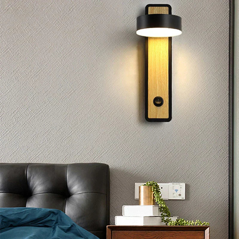 Modern LED Wall Light in Nordic Style – Wood Look for Living Room and Bedroom