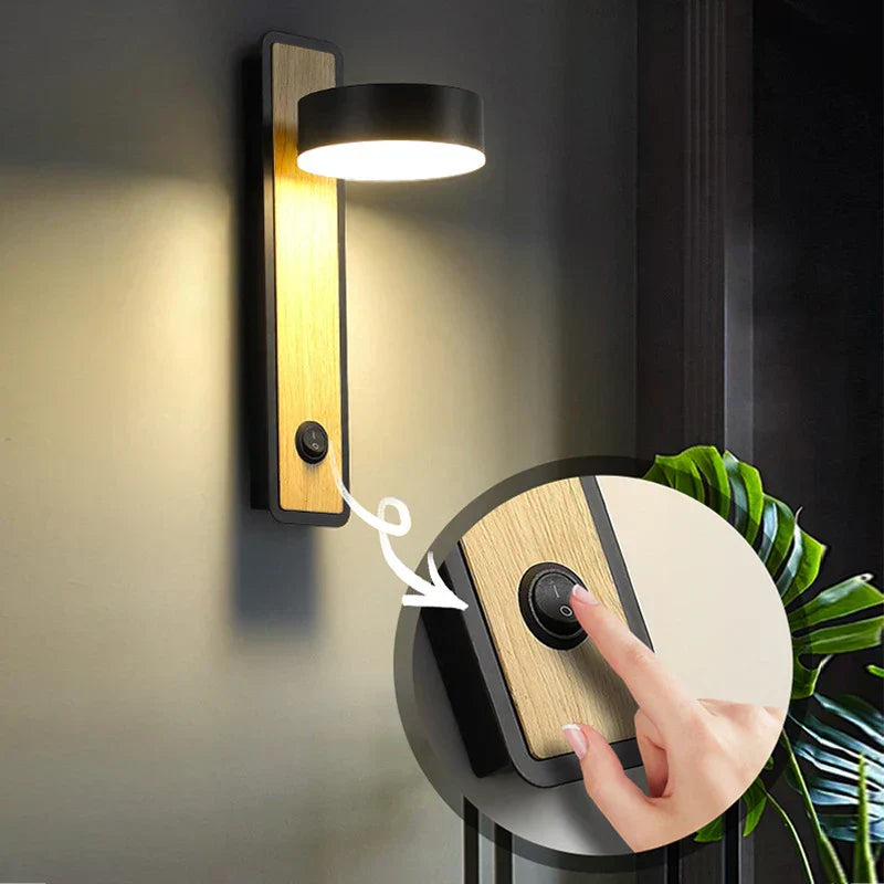 Modern LED Wall Light in Nordic Style – Wood Look for Living Room and Bedroom