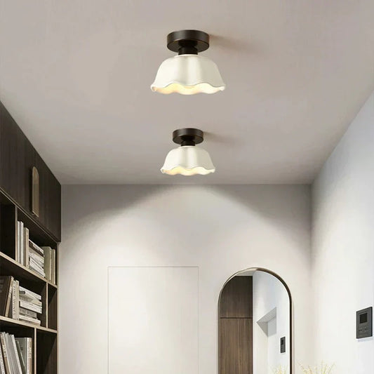 Elegant Ceramic Ceiling Light with Glass – Vintage Chandelier for Living Room and Hallway