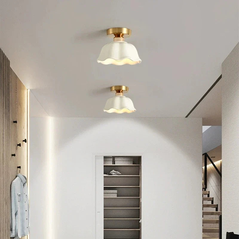 Elegant Ceramic Ceiling Light with Glass – Vintage Chandelier for Living Room and Hallway