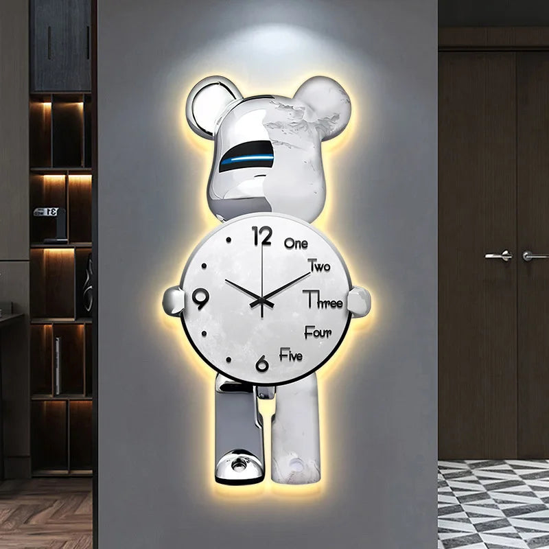 Modern Bear Wall Clock with LED Lighting – Stylish Clock for Living Room and Children's Room