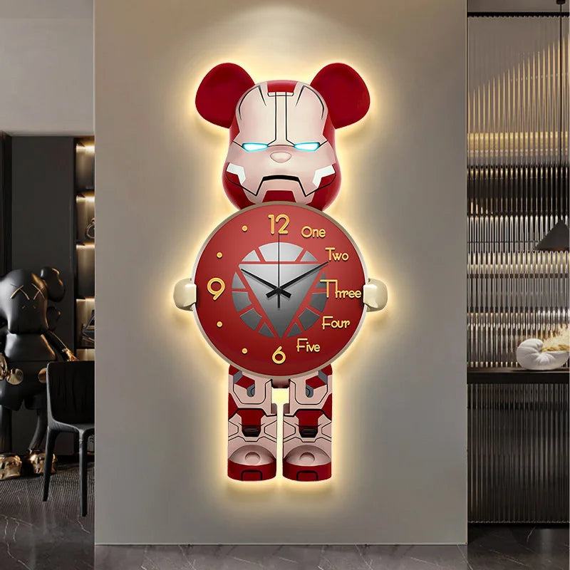 Modern Bear Wall Clock with LED Lighting – Stylish Clock for Living Room and Children's Room