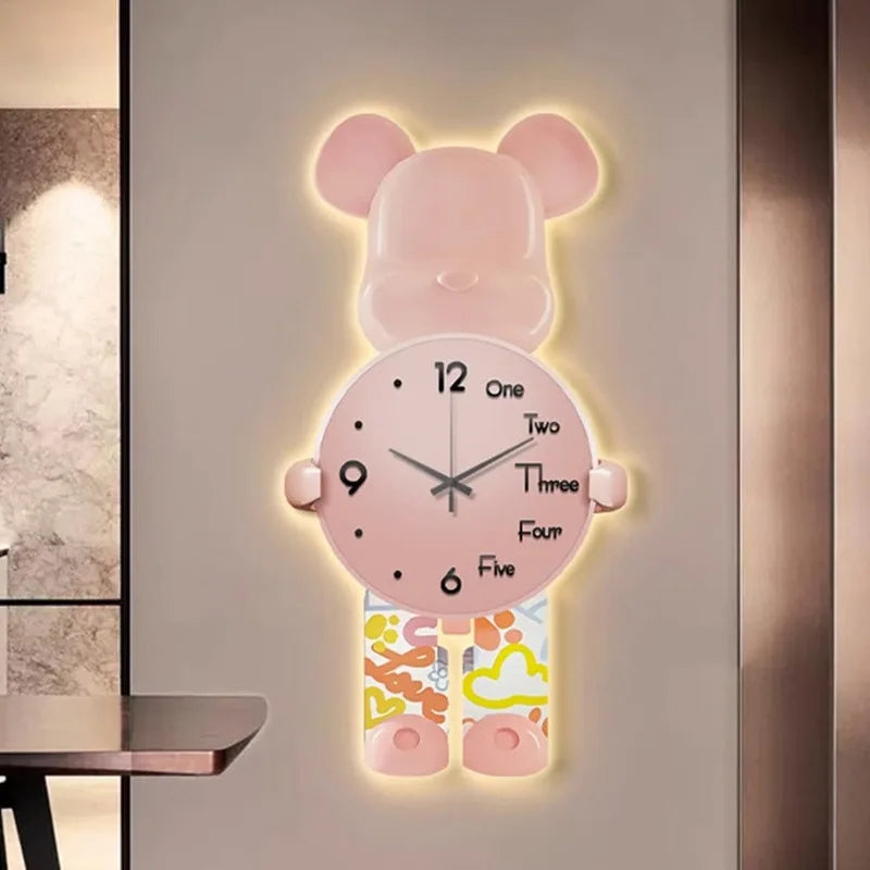 Modern Bear Wall Clock with LED Lighting – Stylish Clock for Living Room and Children's Room