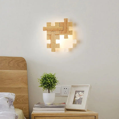 Modern Puzzle Wall Light Made of Wood – LED Wall Lamp in Creative Design for Children's Room & Living Room