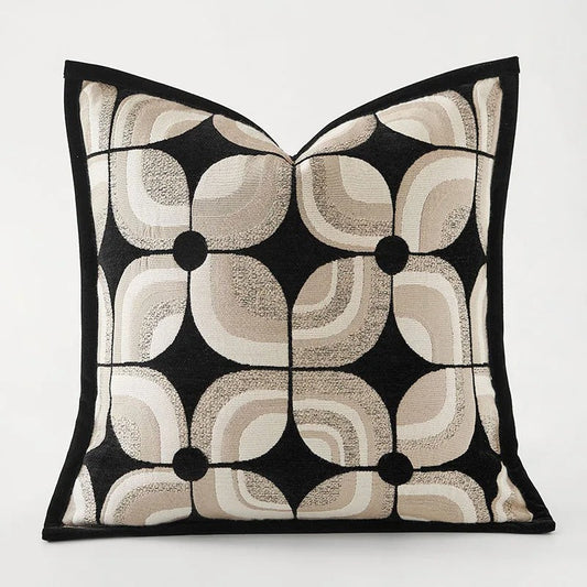 Black-Khaki Cushion Cover with Geometric Pattern – Modern Decorative Cushion Cover for Living Room and Bedroom