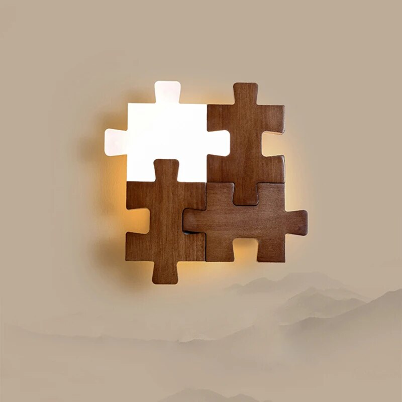 Modern Puzzle Wall Light Made of Wood – LED Wall Lamp in Creative Design for Children's Room & Living Room